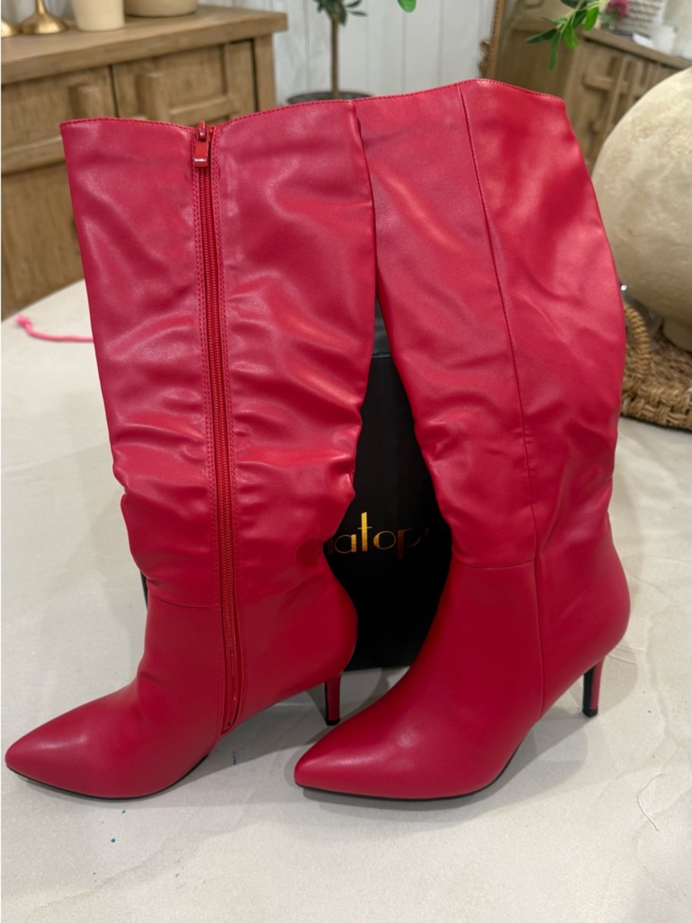 Red Pointed Toe Stiletto Ankle Boots - Women - Picture 3 of 3